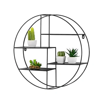 Image of WYFZT Floating Shelves Decorative Round Multi Wall Shelf Storage Organiser Unit Display Rack Mounted Shelving, Metal Circle Hanging Shelf, Modern Creative, Black (Size : 50x14x50cm)