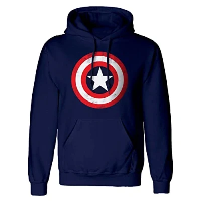 Image of Marvel Comics Captain America Shield Distressed Adults Black Hoodie Medium