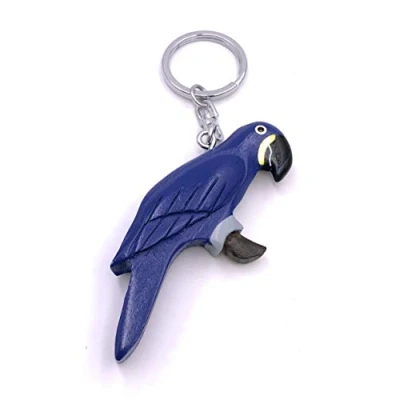 Image of H Customs Hyacinth Macaw Bird Parrot Wood Noble Handmade Keychain Pendant