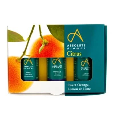 Image of Absolute Aromas Citrus Essential Oils Bundle Set of 3 x 10ml 100% Pure Lemon, Lime &amp; Orange for Aromatherapy and Diffusers