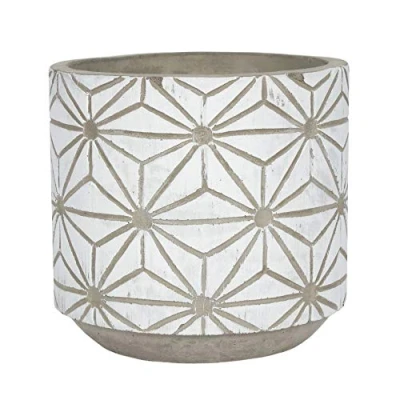 Image of Modern White Terracotta Geometric Plant Pot 10.5cm x 11cm (1 Pc.) &amp; Unique Design Home, Durable Material Great for Garden