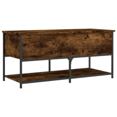 Image of vidaXL Smoked Oak Engineered Wood and Metal Storage Bench Versatile for Hallway, Living Room Bedroom, Ample with Lower Shelf