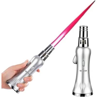 Image of Lightsaber Lighter， Windproof Jet Flame Lighter, Metal Butane Torch Lighters, Outdoor Welding Large Lighter for Camping Cooking Gift(Silver)