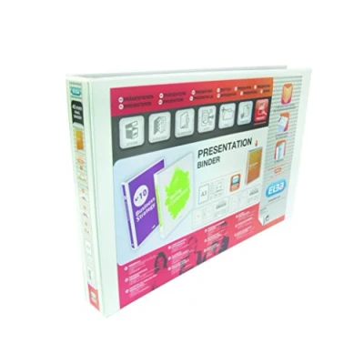 Image of Elba A3 4 D Ring Binder, 30mm capacity, 35mm spine, Presentation Folder with Customisable Cover, Landscape, White (Single)