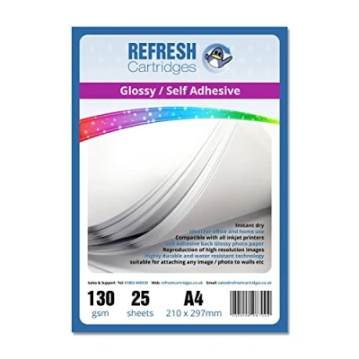 Image of Refresh Cartridges Glossy Coated A4 Self Adhesive Inkjet Photo Paper 130gsm 25 Sheets