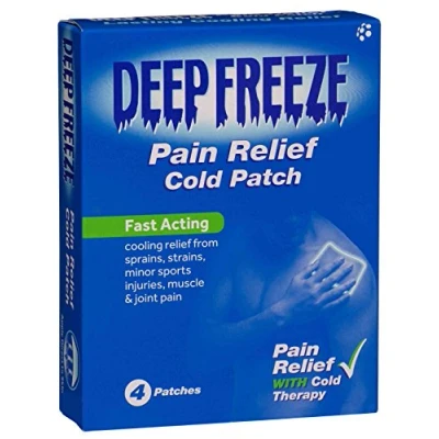 Image of Deep Freeze Pain Relief Patch, Pack of 4, Fast Acting Relief, Ideal for Sprains, Strains, Minor Sports Injuries &amp; Sore Muscles, Cold Therapy, Formulated to Reduce Inflammation, Freezes Affected Area