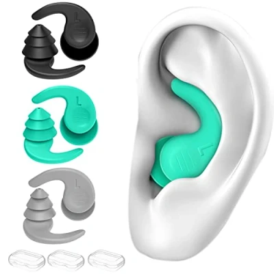 Image of Swimming Ear Plugs, 3 Pairs Waterproof Reusable Silicone Swim Earplugs for Surfing Snorkeling and Other Water Sports (Adults &amp; Teens 14+)