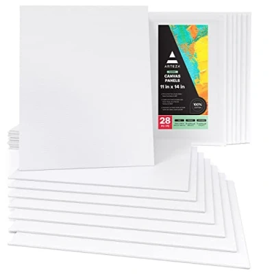 Image of ARTEZA 11X14 White Blank Canvas Panels Boards, Bulk Pack of 28, Primed, Cotton for Acrylic Painting, Oil Paint &amp; Wet Art Media, Canvases Professional Artist, Hobby Painters Beginners