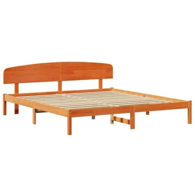 Image of vidaXL Bed Frame with Headboard Wax Brown 180x200 cm Solid Wood Pine
