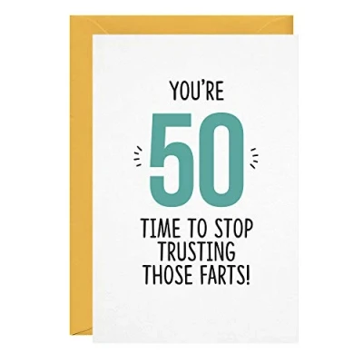 Image of Birthday Card Funny Rude 50th Fifty Husband Wife Boyfriend Girlfriend Friend Greeting Cards For Him Her LOL Stop Trusting Those Farts