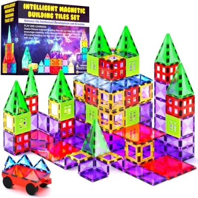 Image of Desire Deluxe Magnetic Building Blocks Tiles STEM Toy Set 57PC Kids Learning Educational Construction Toys for Boys Girls Present Age 3 4 5 6 7 Year Old Gift
