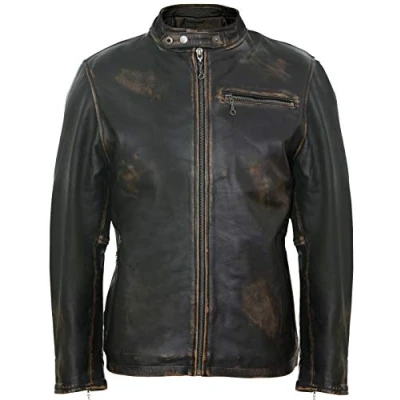 Image of Infinity Leather Mens Vintage Black Biker Jacket Sarajevo Size 3XL