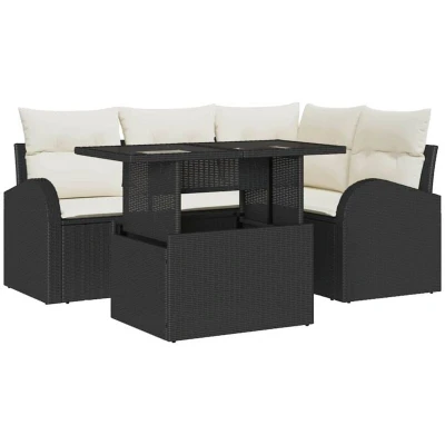 Image of vidaXL 5 Piece Garden Sofa Set with Cushions Black Poly Rattan