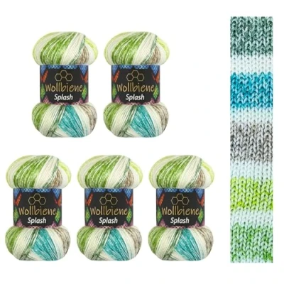Image of 5 x 100 g Wollbiene Splash Batik, 500 with Colour Gradient, Anti Pilling Multicoloured Knitting Wool, Crochet All Year Wool (7030)