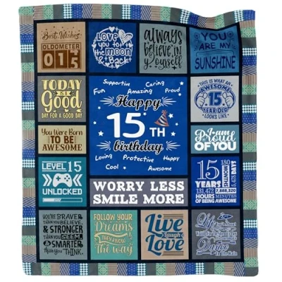 Image of Ebmdsia 15 Year Old Boy Gifts for Birthday, Boy, 15th Birthday Boys, Decorations Boys Throw Blanket 60&quot;X50&quot;