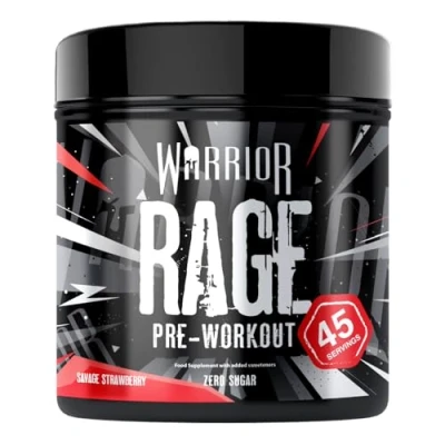 Image of Warrior Rage Pre workout Powder 392g Energy Drink Supplement with Vitamin C, Beta Alanine and Creatine Gluconate 45 Servings (Savage Strawberry)