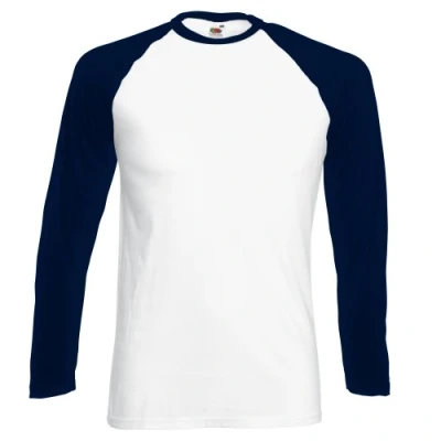 Image of Fruit of the Loom Mens Long Sleeve Baseball T Shirt (3XL) (White/Deep Navy)