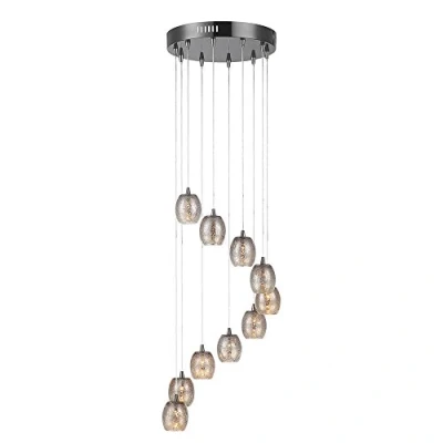 Image of LITECRAFT Ceiling Pendant Cluster 10 Light with Crackle Effect Glass Shades Black Chrome