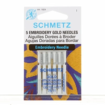 Image of Schmetz Gold Embroidery (Titanium Nitride) Sewing Machine Needles, Size 75/11, 130/705 System