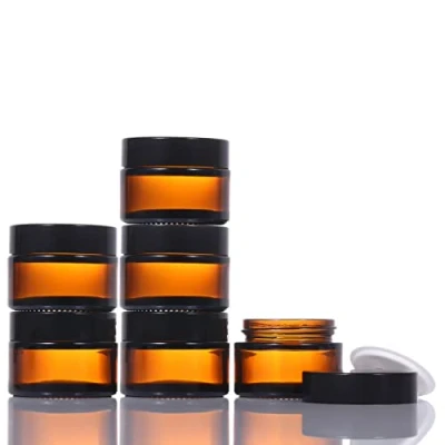 Image of LIYUABU Amber Glass Jars 6 Pack,30ml Cosmetic Container Tinted Refillable Travel Pots,30ml Small Bottles Sample Pots with Black Lids for Cosmetics,Powder,Lotion,Creams