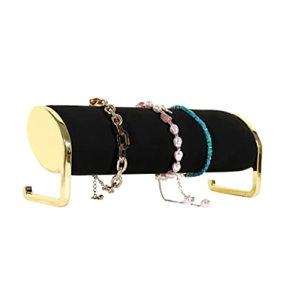 Image of GemeShou Black Velvet bracelet storage organizer, long bar watch display stand for selling, woman wristlet holder gold jewelry shelf【Long organizer Black】