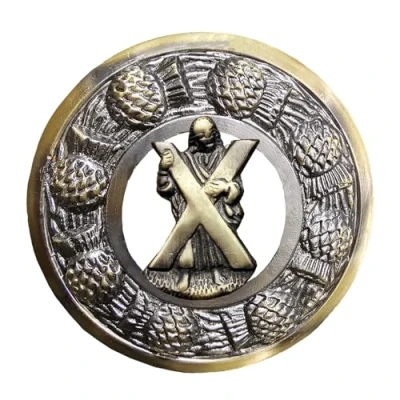 Image of Scottish Kilt Fly Plaid Brooch Thistle Crest 3 Inch Silver Finish Pins for Men and Ladies Scarf Celtic Knot Brooches &amp; Pin 8cm (ST Andrew Antique Finish)