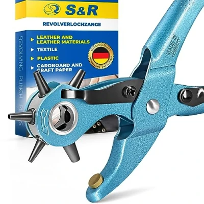 Image of S&amp;R Precision Leather Hole PUNCH PLIERS/MADE IN GERMANY/Revolving belt punching Tool M 225 with 6 changeable holes 2 2,5 3 3,5 4 4,5 mm