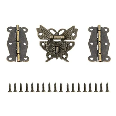 Image of JINXM Antique Bronze Embossing Latch Hasps (for Lock) with Hinges and Screws for Decorative Cabinet Small Wooden Box Project