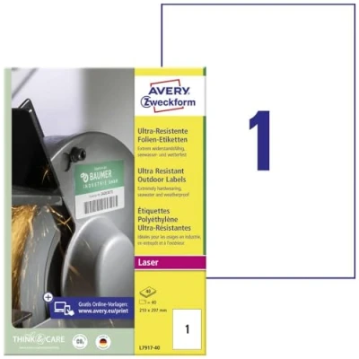 Image of Avery Zweckform Ultra Poly Film Labels 210 x 297 mm White