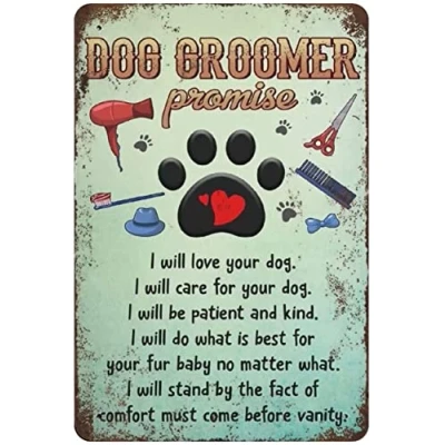 Image of Xiddxu Metal Poster Plaque Dog Groomer Promise tin Sign, Grooming Salon Wall Art, Lover Gift, Pet Decor, Footprints,Retro Style, Farmhouse Decoration, Home, bar,12x16 Inch