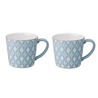 Image of Denby Impression Blue Large Coffee Mug Set of 2 400ml Stoneware Ceramic Tea Dishwasher Safe, Microwave Safe