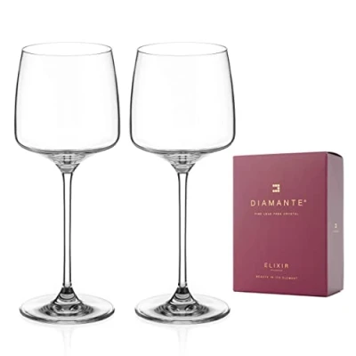 Image of DIAMANTE Premium Wine Glasses Pair ‘Hollywood’ Collection Undecorated Plain Crystal Set of 2