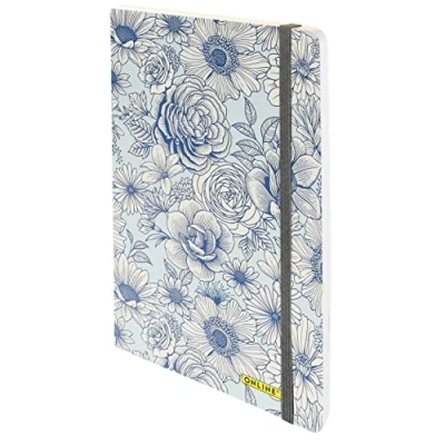 Image of Online Bullet Journal Blue Flowers, 120 g/m² FSC Paper, DIN A5, 144 Inner Pages Dotted/Dotted, Notebook with Soft Cover and Elastic Band, Diary for Notes, Sketches, Lettering