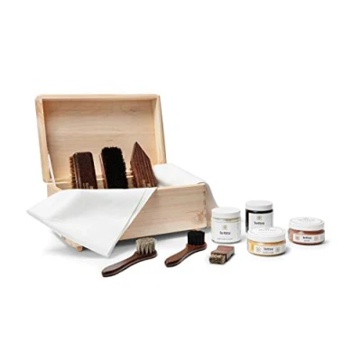 Image of Lettro Box Complete Leather Care Kit, Shoe Set for Boots and Shoes, Horsehair Brush Cleaning Kit with Gift