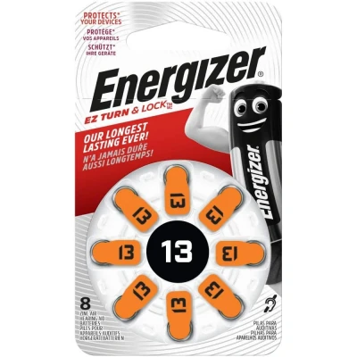 Image of Energizer Hearing Aid Batteries, Size 13, EZ Turn &amp; Lock, Pack of 8 , Orange
