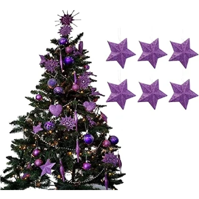 Image of UKDeals direct® LILAC Collection CHRISTMAS DROPLET BAUBLES TREE DECORATIONS GLITTER MATT ICICLES (Pack of 6 3D STAR)