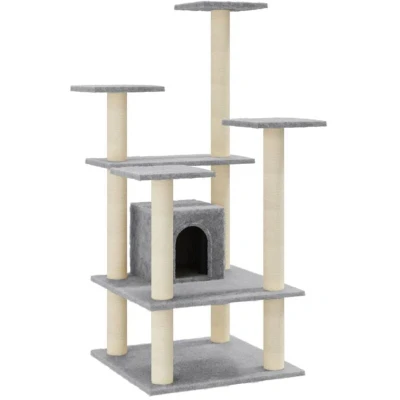 Image of vidaXL Cat Tree with Sisal Scratching Posts Light Grey 110 cm
