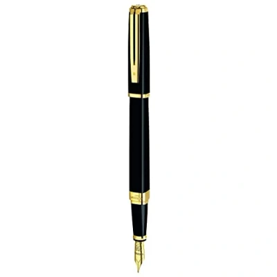 Image of Waterman Exception Fountain Pen Slim Black with 23k Gold Clip Fine Nib Blue Ink Cartridge Gift Box