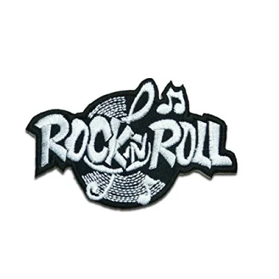 Image of Rock N Roll Biker Iron on Patches Adhesive Emblem Stickers Appliques, Size: 3.7 x 2.32 inches