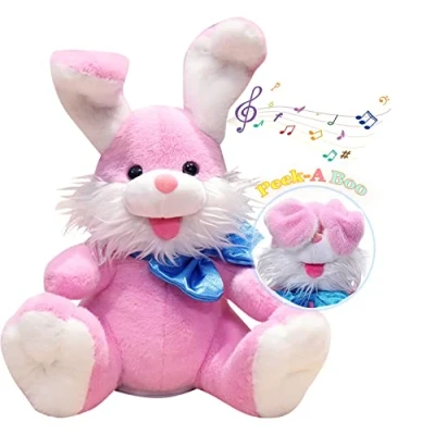 Image of iEasey Kids Cute Peek A Boo Singing Talking Bunny Toy with Flaping Ears, Baby Interactive Cuddly Soft Repeating What You Say Plush Rabbit Stuffed Animal Easter Gift Showers