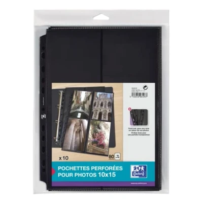Image of Elba Pack of 10 A4 Polypropylene Special Punched Pockets for Photos Holds 80 8 par pochette Black