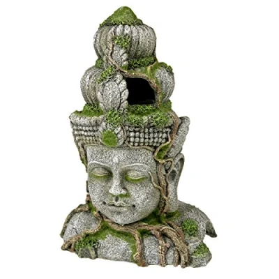 Image of Rosewood Polyresin Moss Covered Stone Head Aquarium Ornament, Large