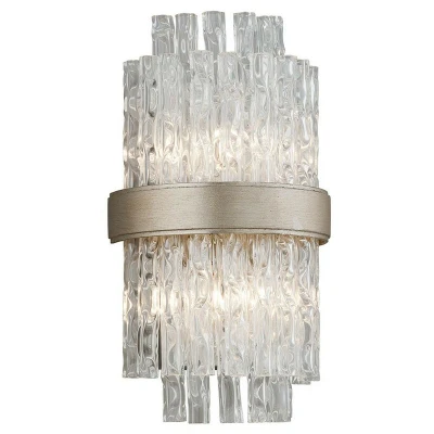 Image of Chime 2 Light Wall Sconce Silver Leaf Polished Stainless, Glass