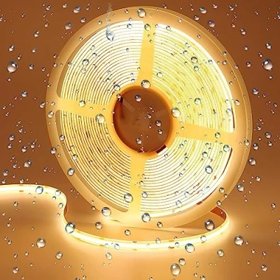 Image of GOMING 10M/32.8ft 24V COB LED Strip Light Waterproof IP65 Warm White 3000K Uniform Glow 3840LEDs CRI 93+ Flexible Tape Lights for DIY Cabinet Bedroom Kitchen Home Decor(No Power Supply)