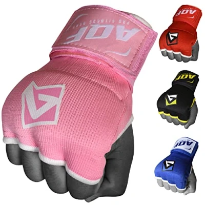 Image of AQF Boxing Inner Gloves Hand Wraps Fist Padded Bandages MMA Gel Strap Mitts Kick Black, Blue &amp; Red (Pink, Large)