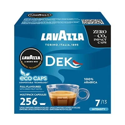 Image of Lavazza, A Modo Mio Dek Cremoso Coffee Capsules, Decaffeinated Pods Espresso, 100% Arabica, Full and Balanced Taste, Intensity 7/10, Medium Roasting, Compostable, 16 Packs of