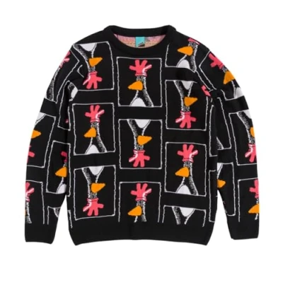Image of TruffleShuffle Wallace and Gromit Feathers McGraw Knitted Jumper Black/Charcoal