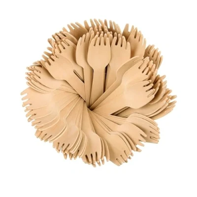 Image of We Can Source It Ltd Wooden Disposable Forks 6&quot; Eco Friendly 100% Natural Biodegradable Fully Compostable Great for Parties BBQ Picnics and Events 100 Pack