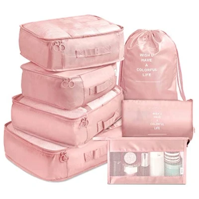 Image of VAGREEZ Packing Cubes 7 Pcs Travel Luggage Organizers Set with Toiletry Bag (Pink)