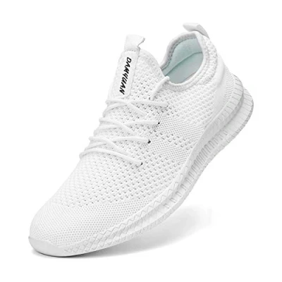 Image of FUJEAK Women Running Shoes Walking Trainers Tennis Gym Work Fitness Sport Casual Daily Safety Outdoor Cycling Jogging Hiking Flat Athletic Lace Up Fashion Sneakers White Size 4 UK